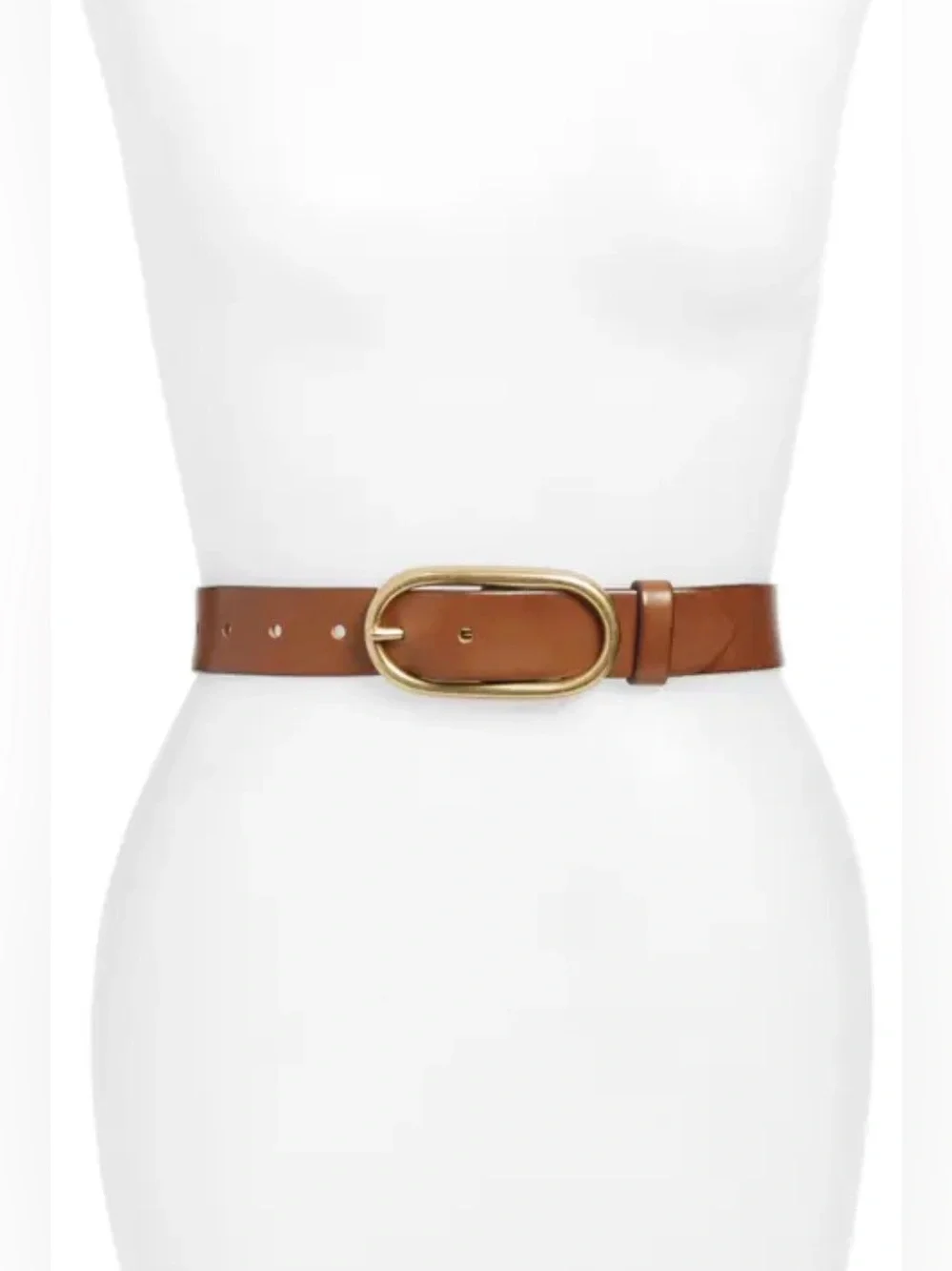 Treasure & Bond Tan Leather Belt with Gold Oval Buckle